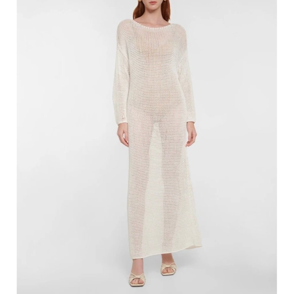 KHAITE OPAL crocheted ivory cotton-blend maxi dress size S